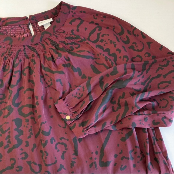NWT Ava & Viv Maroon Leopard Mock Neck Blouse - Picture 7 of 10